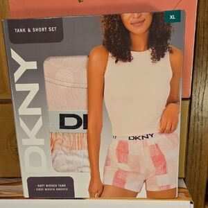 DKNY Ribbed Tank and Woven Shorts in Pink and White